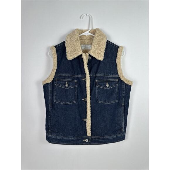 Vintage Liz Claiborne Denim Sherpa Vest Petite Medium - Picture 1 of 8